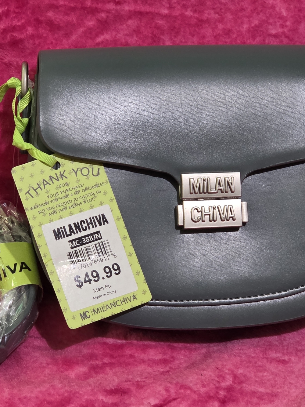 MILANCHIVA Gray- Blue Crossbody Bag with Silver Hardware